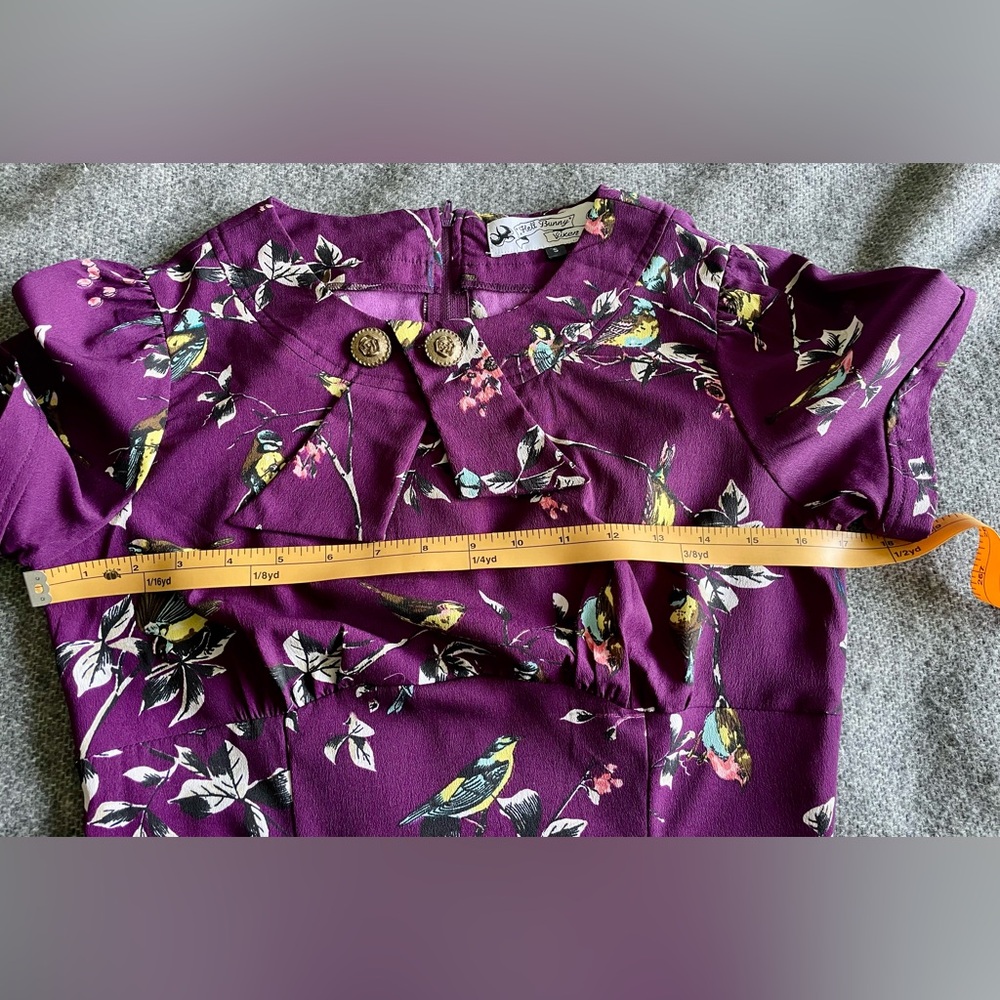 Hell Bunny Aubergine Birdy Dress Size Small - Picture 12 of 17